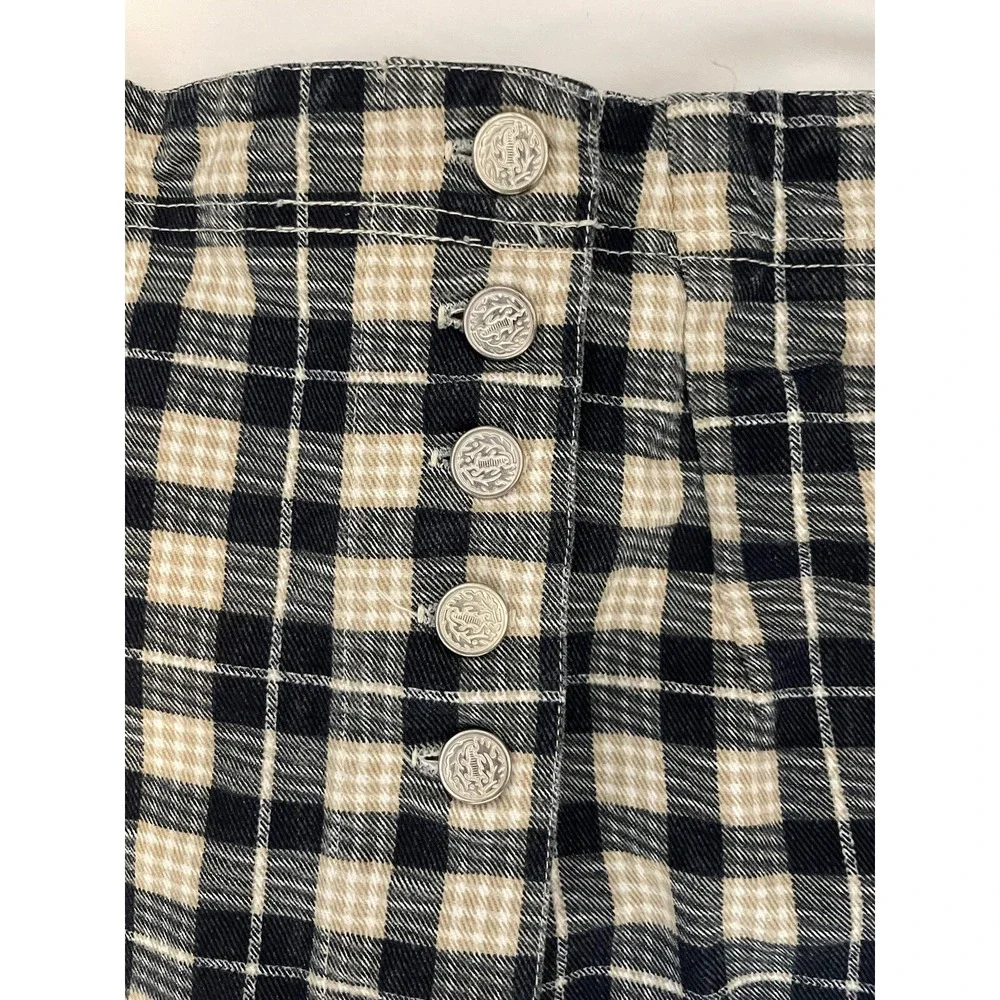 Vtg Niki Lee‎ Denim Striped Button Wrap Skirt Womens Size 13 Mini Retro